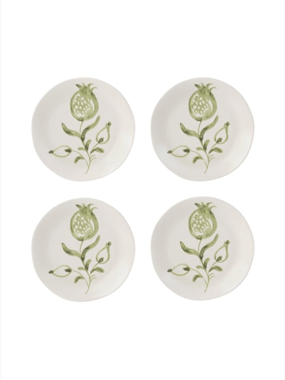 NWT Threshold 4pk 6” Stoneware Aralia Appetizer Plates Hand Painted Green White